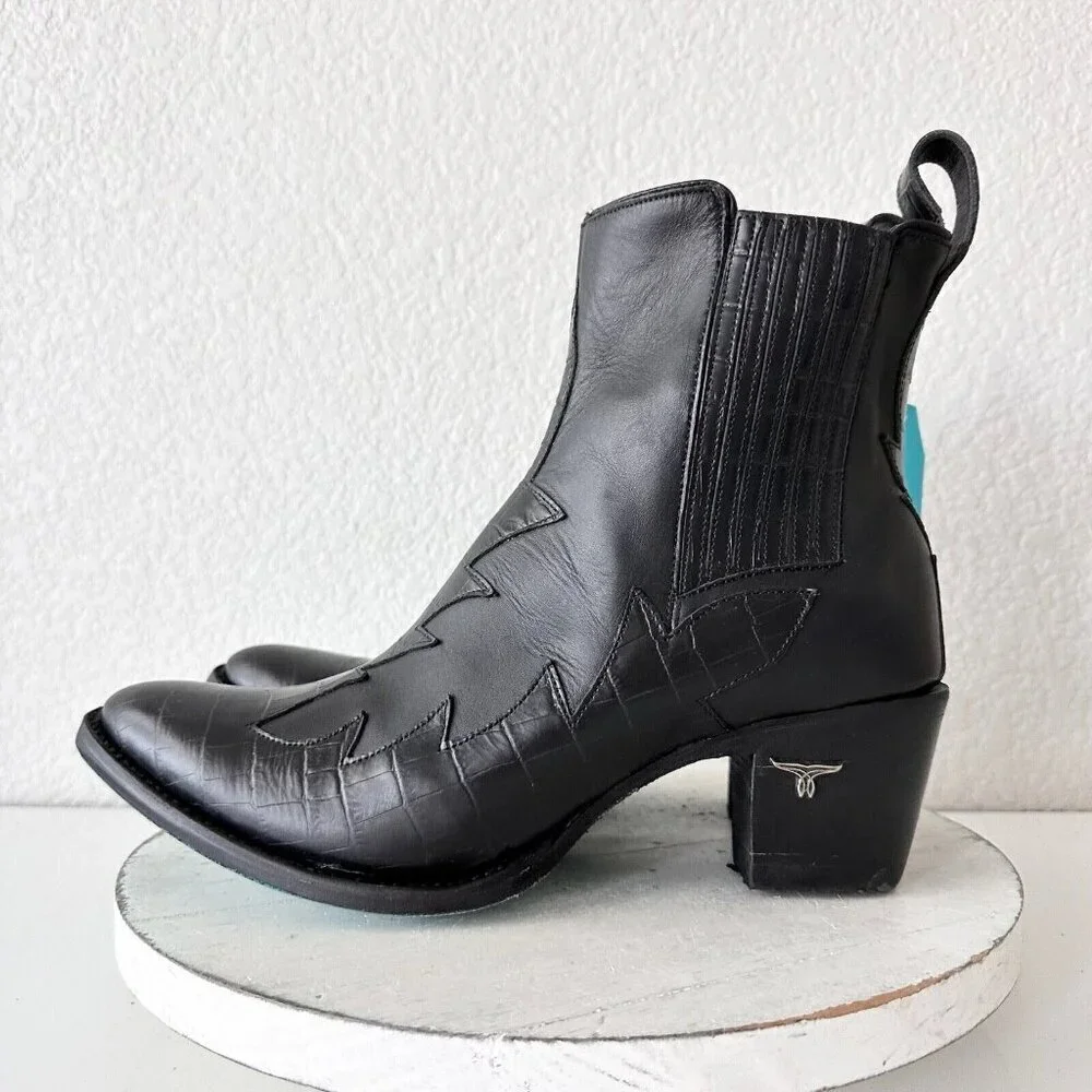 NEW Lane CHELSEA Womens Cowboy Bootie 11 Cowgirl Western Black Short Ankle Boots